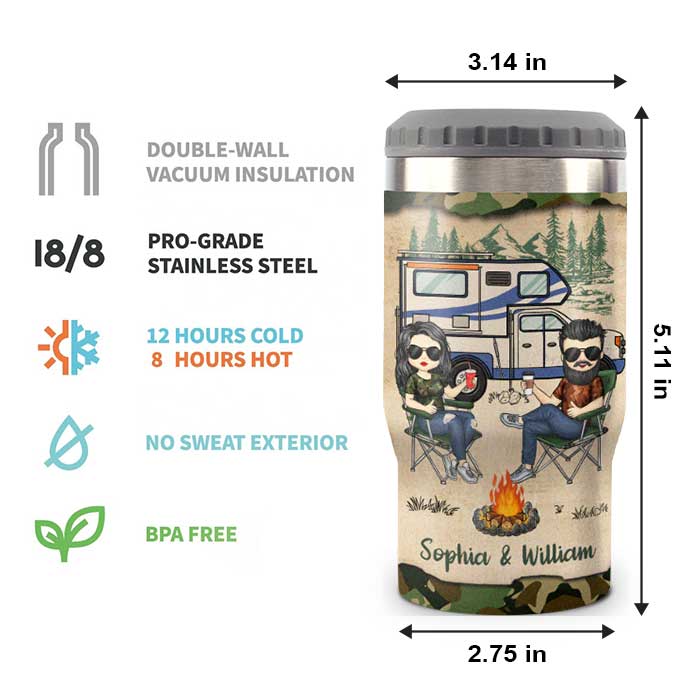 Making Memories One Campsite - Personalized Can Cooler - Gift For Couples, Gift For Camping Lovers