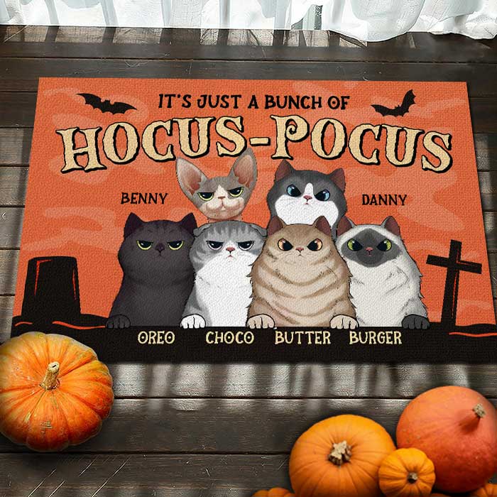 Halloween For Cats - Just A Bunch Of Hocus Pocus - Personalized Decorative Mat, Halloween Ideas