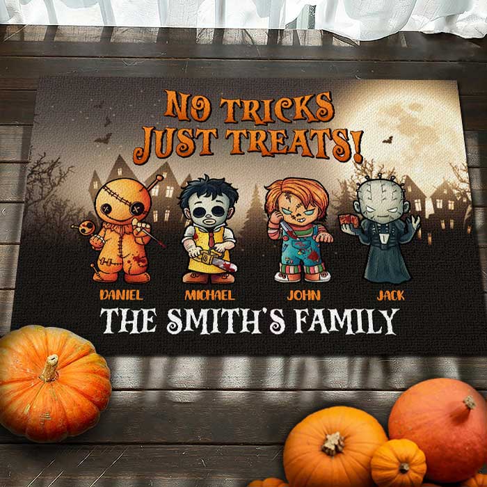 No Tricks Just Treats - Personalized Decorative Mat, Halloween Ideas.