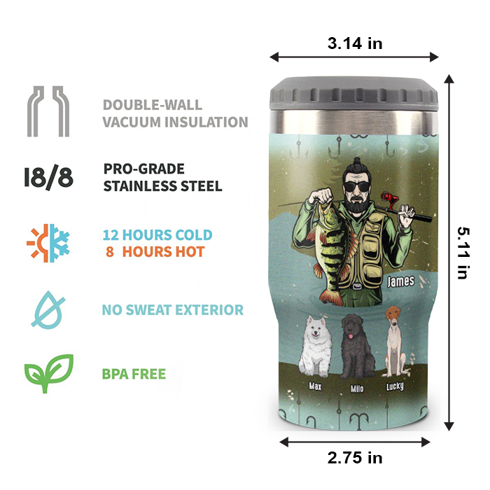 An Old Man Who Loves Fishing - Personalized Can Cooler - Gift For Fishing Dad, Gift For Pet Lovers