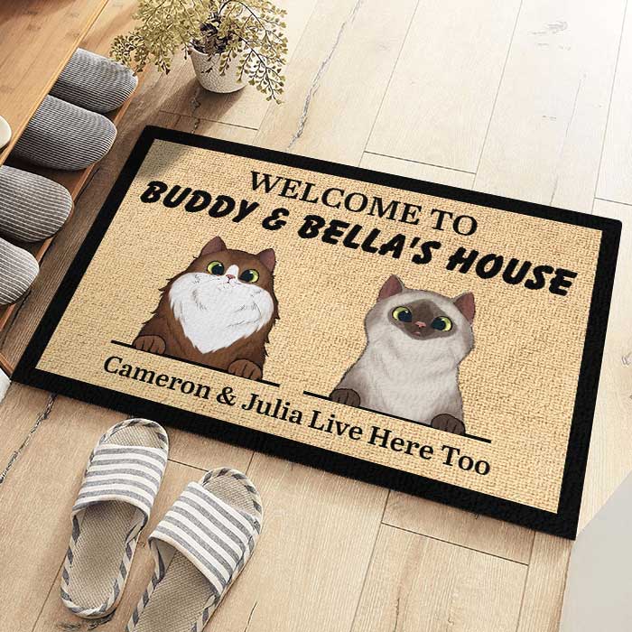 Personalized Welcome to Cat's House - Funny Personalized Cat Decorative Mat, Doormat
