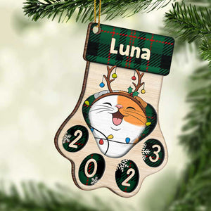 Happy Pawlidays - Christmas Dogs And Smiling Cats - Personalized Custom Paw Shaped Wood Christmas Ornament