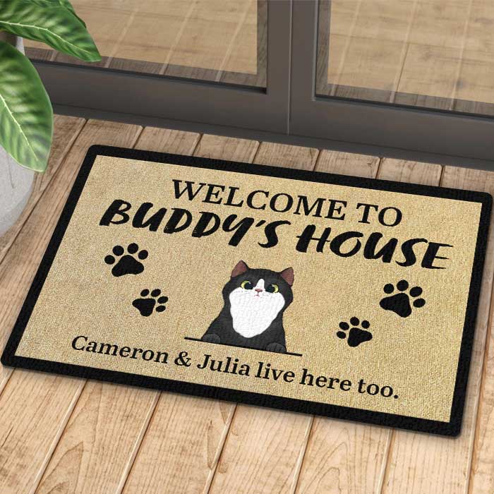 Welcome To Cats' House - Funny Personalized Cat Decorative Mat.