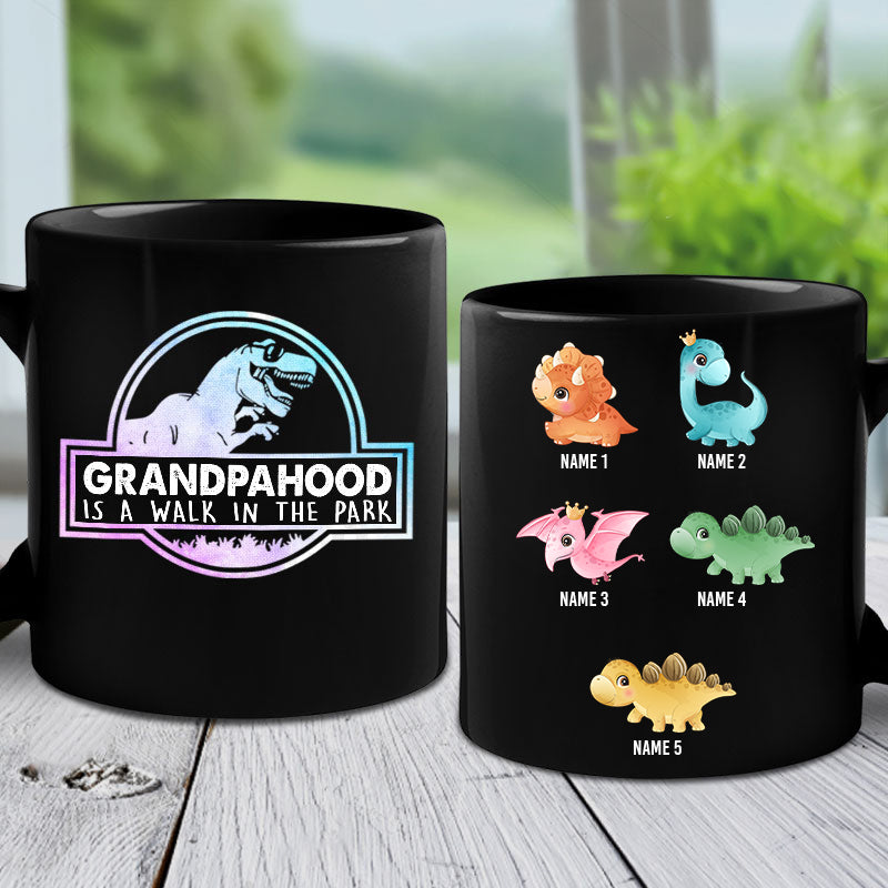 Fatherhood Is A Walk - Gift For Dad - Personalized Black Mug