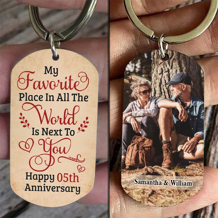 My Favorite Place Is Next To You - Upload Image, Gift For Couples - Personalized Keychain.