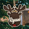 Reindeer Christmas - Personalized Custom Reindeer Face Shaped 2 Layered Wood Christmas Ornament - Christmas Gift