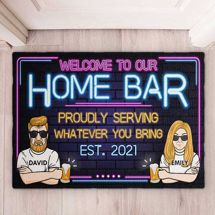 Welcome To Our Home Bar - Gift For Couples, Husband Wife, Personalized Decorative Mat.