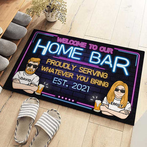 Welcome To Our Home Bar - Gift For Couples, Husband Wife, Personalized Decorative Mat.