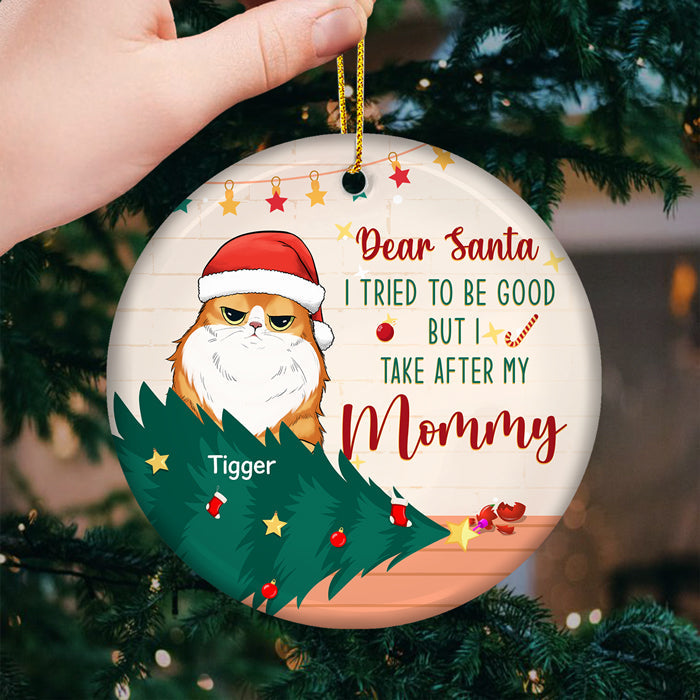 Dear Santa Naughty Nice We Tried - Dog & Cat Personalized Custom Ornament - Ceramic Round Shaped - Upload Image, Christmas Gift For Pet Owners, Pet Lovers