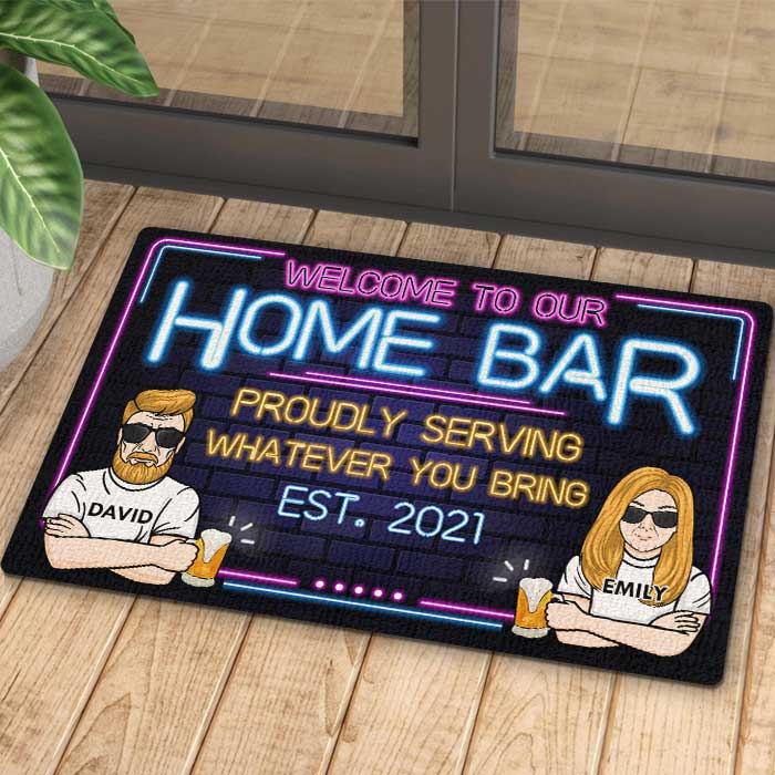 Welcome To Our Home Bar - Gift For Couples, Husband Wife, Personalized Decorative Mat.