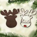 Reindeer Christmas - Personalized Custom Reindeer Face Shaped 2 Layered Wood Christmas Ornament - Christmas Gift