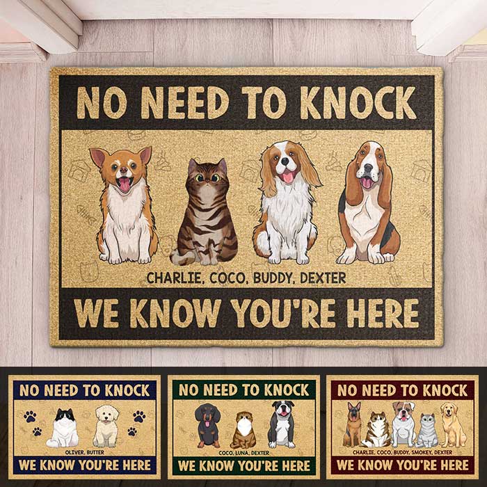 We Know You're Here, Dogs And Cats - Personalized Decorative Mat