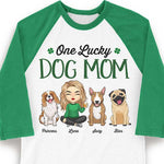 One Lucky Dog Mom, Girl Sitting - Personalized St. Patrick's Day Unisex Raglan Shirt