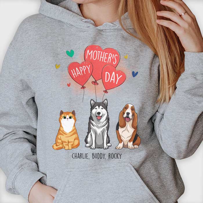 Happy Mother's Day Dog Mom, Heart Balloon - Mother's Day Gifts, Gift For Dog Mom, Personalized Unisex T-shirt, Hoodie