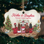 Mother & Daughters, Forever Linked Together - Personalized Custom Benelux Shaped Wood Christmas Ornament - Gift For Family, Christmas Gift