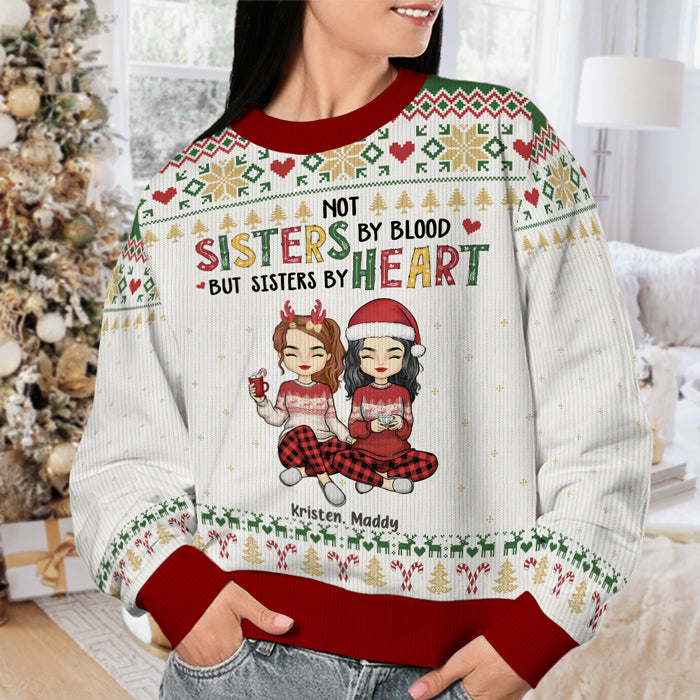 We're Sisters By Heart - Bestie Personalized Custom Ugly Sweatshirt - Unisex Wool Jumper - Christmas Gift For Best Friends, BFF, Sisters