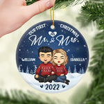 Our First Christmas As Mr & Mrs - Personalized Custom Round Shaped Ceramic Christmas Ornament - Gift For Couple, Husband Wife, Anniversary, Engagement, Wedding, Marriage Gift, Christmas Gift
