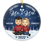 Our First Christmas As Mr & Mrs - Personalized Custom Round Shaped Ceramic Christmas Ornament - Gift For Couple, Husband Wife, Anniversary, Engagement, Wedding, Marriage Gift, Christmas Gift