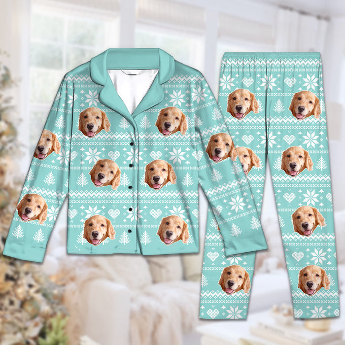 Christmas Is Coming Aztec Pattern - Dog & Cat Personalized Custom Face Photo Pajamas - Upload Image, Christmas Gift For Pet Owners, Pet Lovers