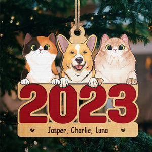Here Comes Santa Paws 2023 - Dog & Cat Personalized Custom Ornament - Wood Unique Shaped - Christmas Gift For Pet Owners, Pet Lovers