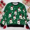 Enjoy Christmas With Your Pet Green Style With Little Snowflakes - Dog & Cat Personalized Custom Ugly Sweatshirt - Unisex Wool Jumper - Upload Image, Christmas Gift For Pet Owners, Pet Lovers
