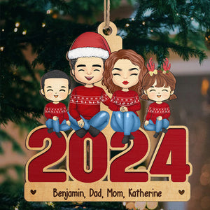 Family Sitting Together - Family Personalized Custom Ornament - Wood Unique Shaped - Christmas Gift For Family Members