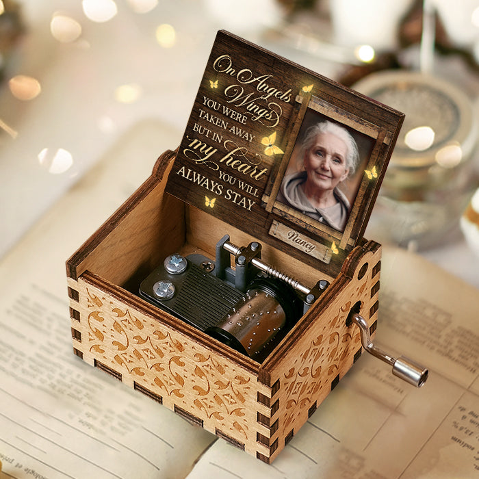 In My Heart You Will Always Stay - Personalized Music Box - Upload Image, Memorial Gift, Sympathy Gift