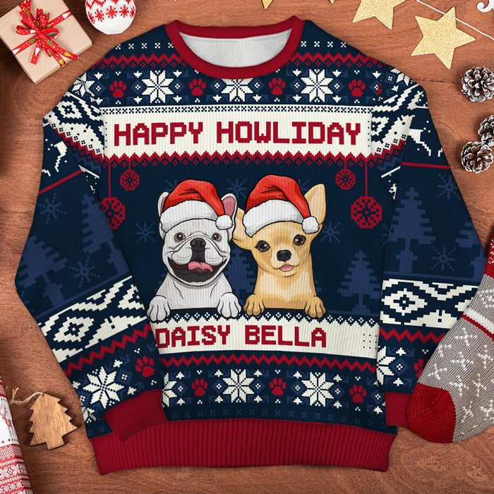 Happy Pawliday - Personalized Custom Unisex Ugly Christmas Sweatshirt, Wool Sweatshirt, All-Over-Print Sweatshirt - Gift For Dog Lovers, Pet Lovers, Christmas Gift