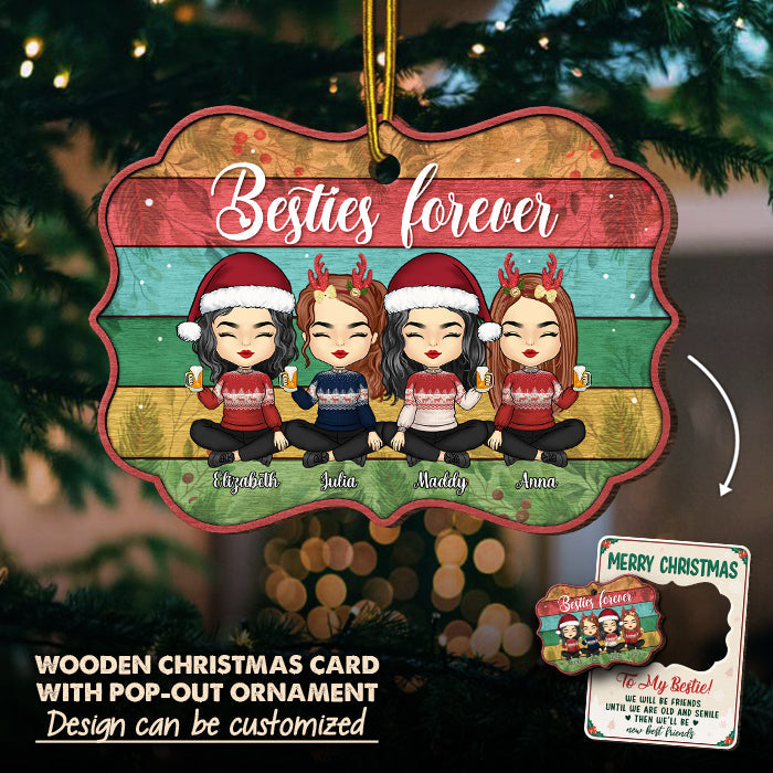 Merry Christmas To My Besties - Personalized Custom Christmas Wooden Card With Pop Out Ornament - Gift For Bestie, Best Friend, Sister, Birthday Gift For Bestie And Friend, Christmas Gift