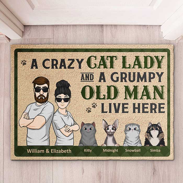 A Crazy Cat Lady & A Grumpy Old Man - Personalized Decorative Mat - Gift For Pet Lovers
