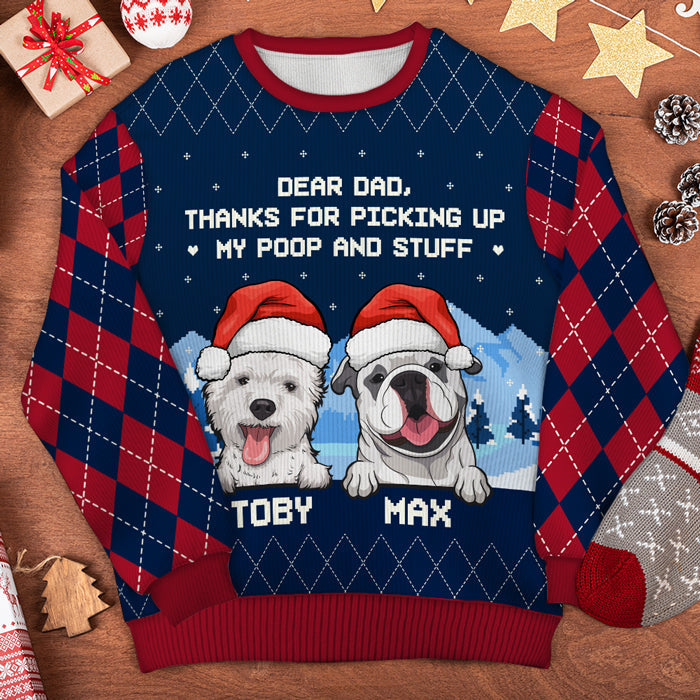Thanks For Picking Up My Stuff - Personalized Custom Unisex Ugly Christmas Sweatshirt, Wool Sweatshirt, All-Over-Print Sweatshirt - Gift For Dog Lovers, Pet Lovers, Christmas Gift