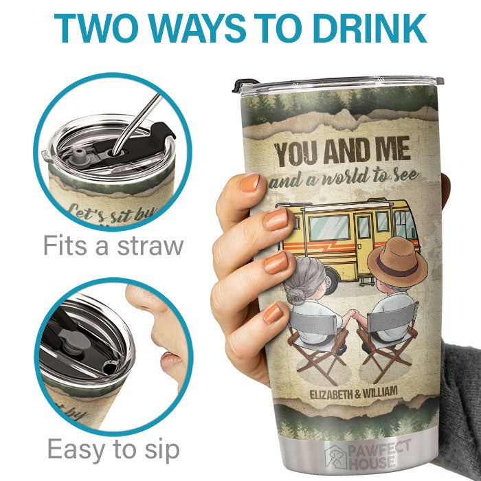 You & Me And A World To See - Personalized Tumbler - Gift For Couple, Husband Wife, Anniversary, Engagement, Wedding, Marriage Gift
