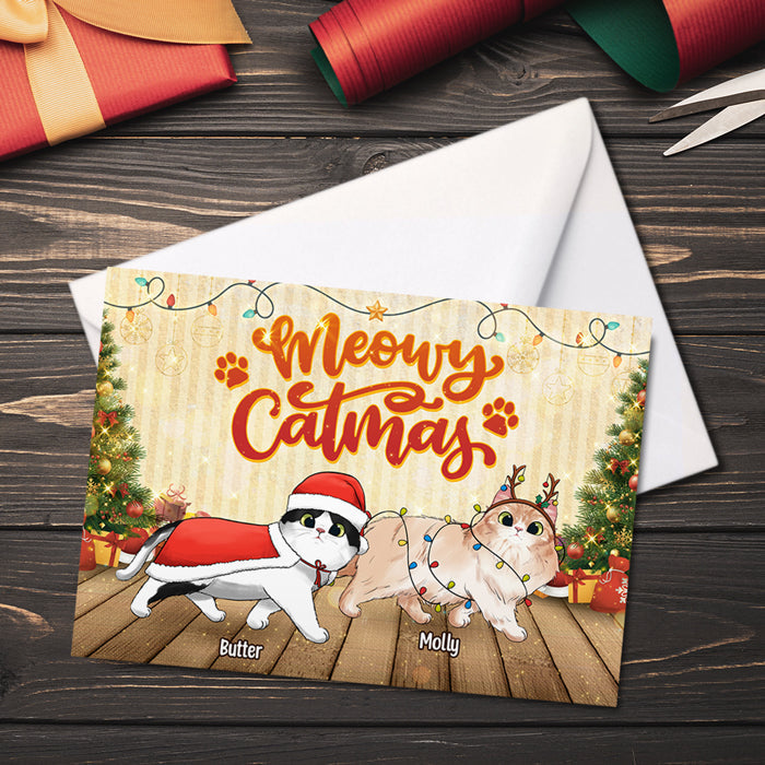 Meowy Catmas - Cat Personalized Custom Postcard, Greeting Cards - Christmas Gift For Pet Owners, Pet Lovers