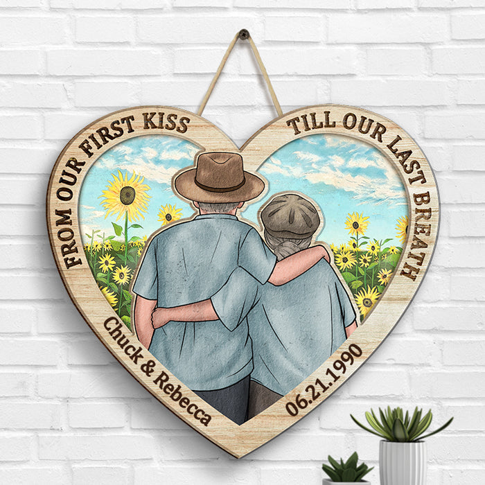 Till Our First Kiss Heart Shape Season - Personalized Shaped Wood Sign - Gift For Couples, Husband Wife