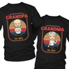 Cool Grandpa & Grandma At Sunset - Personalized Matching Couple T-Shirt - Gift For Couple, Husband Wife, Grandparents