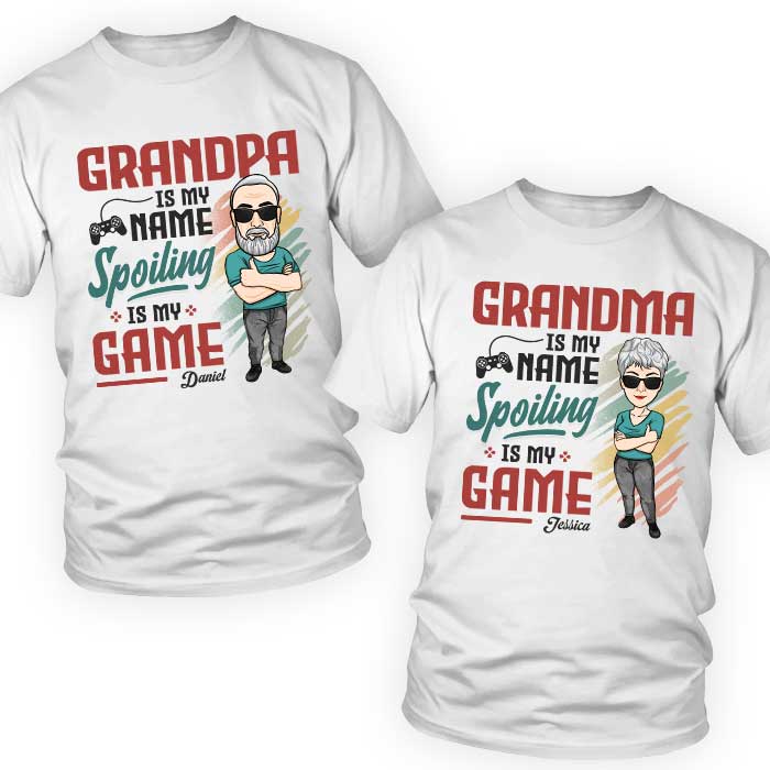 Spoiling Is Our Game - Personalized Matching Couple T-Shirt - Gift For Couple, Husband Wife, Grandparents