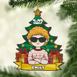 Sparkle With Joy And Laughter With Kids - Personalized Custom Pine Tree Shaped Wood Christmas Ornament