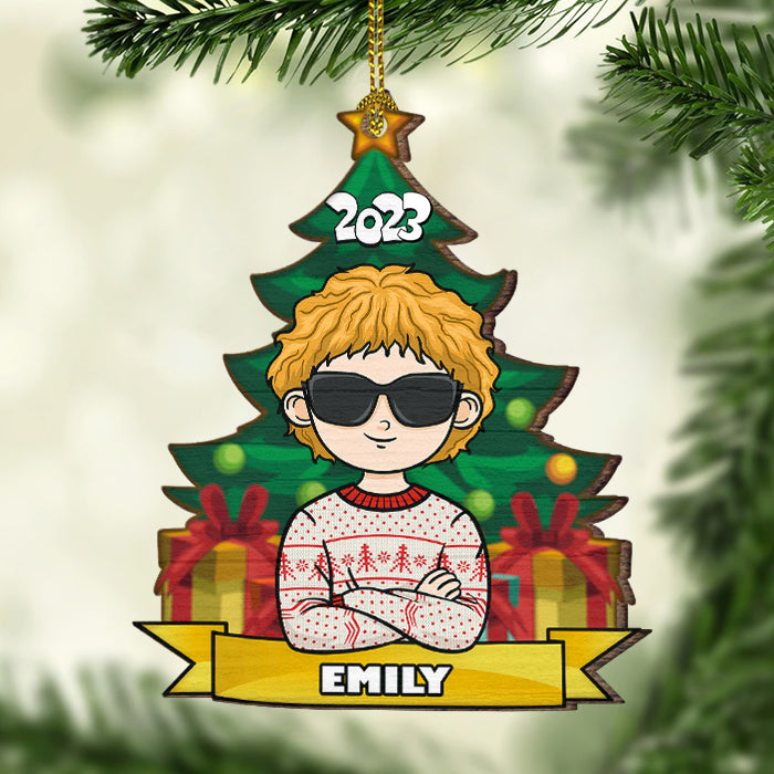 Sparkle With Joy And Laughter With Kids - Personalized Custom Pine Tree Shaped Wood Christmas Ornament