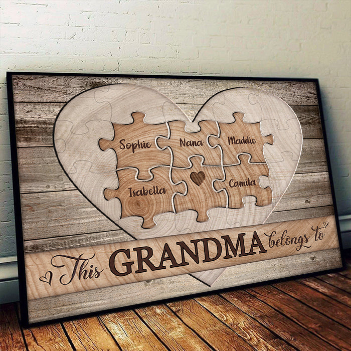 Wooden Heart - Belong To - Personalized Horizontal Poster