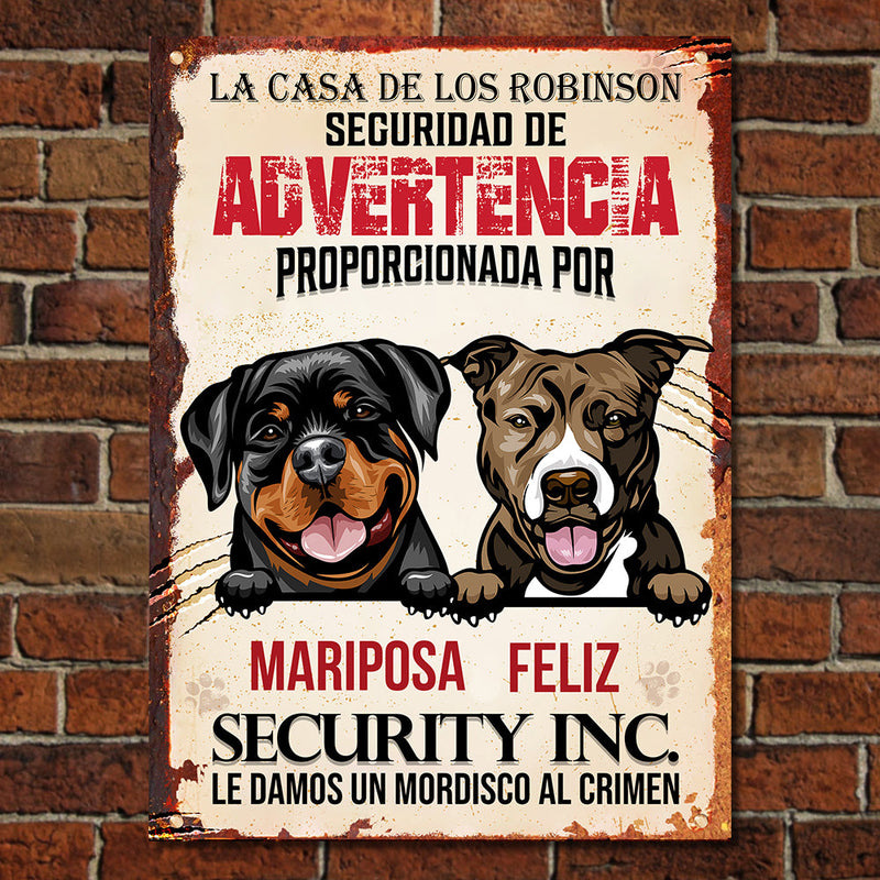 Le damos un mordisco al crimen Spanish - Funny Personalized Dog Metal Sign