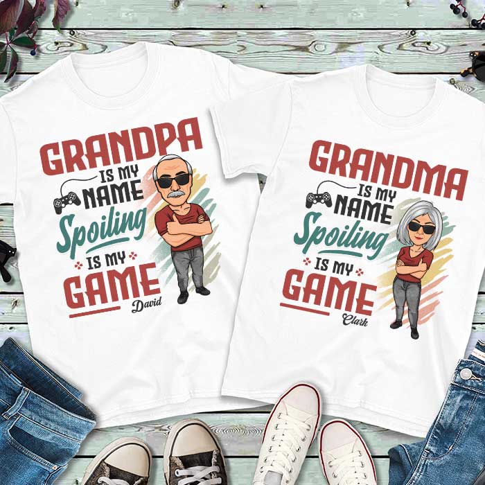Spoiling Is Our Game - Personalized Matching Couple T-Shirt - Gift For Couple, Husband Wife, Grandparents