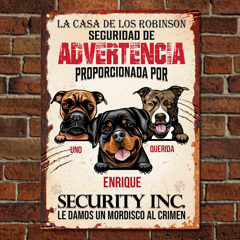 Le damos un mordisco al crimen Spanish - Funny Personalized Dog Metal Sign
