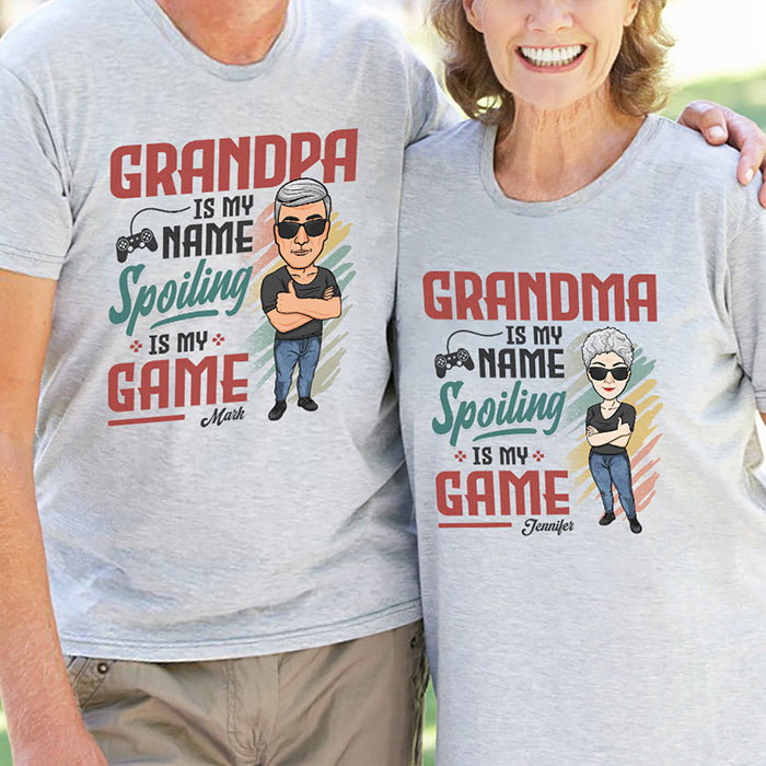 Spoiling Is Our Game - Personalized Matching Couple T-Shirt - Gift For Couple, Husband Wife, Grandparents