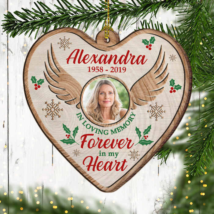 Forever In My Heart - Personalized Custom Heart Shaped Wood Christmas Ornament