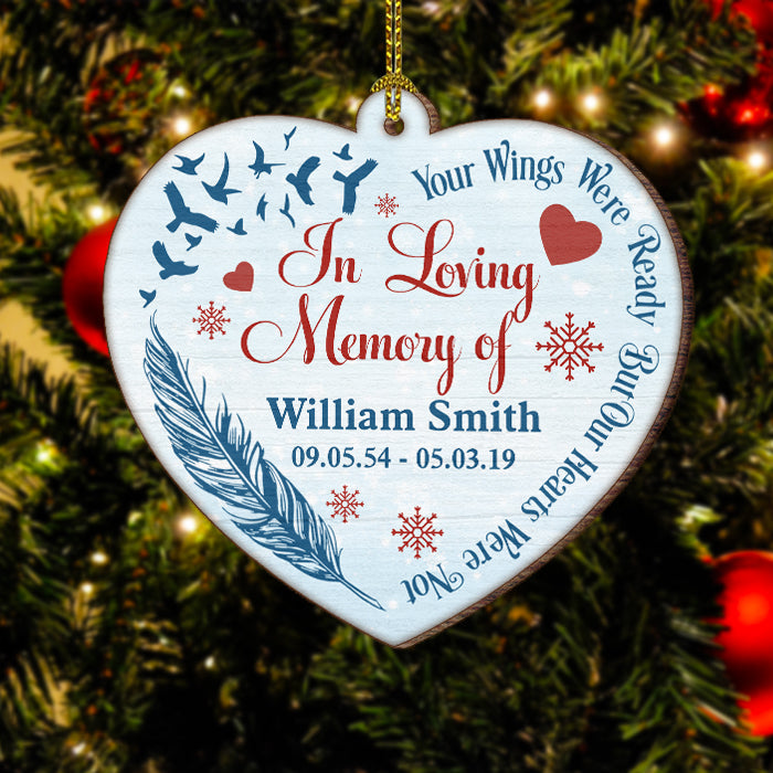 Your Wings Were Ready - Personalized Custom Heart Shaped Wood Christmas Ornament