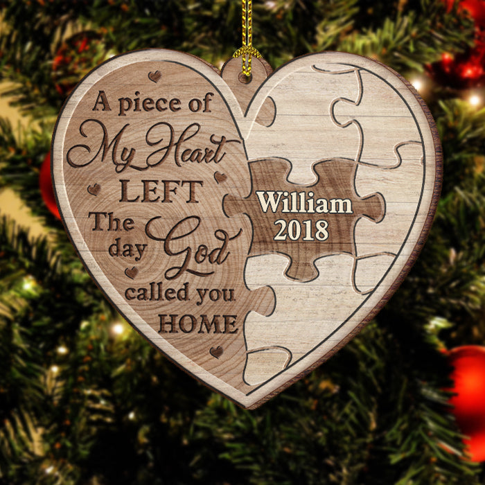 A Piece Of My Heart Left - Personalized Custom Heart Shaped Wood Christmas Ornament