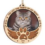 You Left Paw Prints On My Heart - Personalized Custom Snow Globe Shaped Wood Photo Christmas Ornament - Upload Image, Memorial Gift, Sympathy Gift, Christmas Gift
