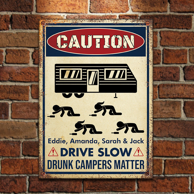 Caution Sign For Campers - Personalized Camping Metal Sign