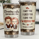 Drinking Coffee Together - Personalized Tumbler - Gift For Couple, Husband Wife, Anniversary, Engagement, Wedding, Marriage Gift