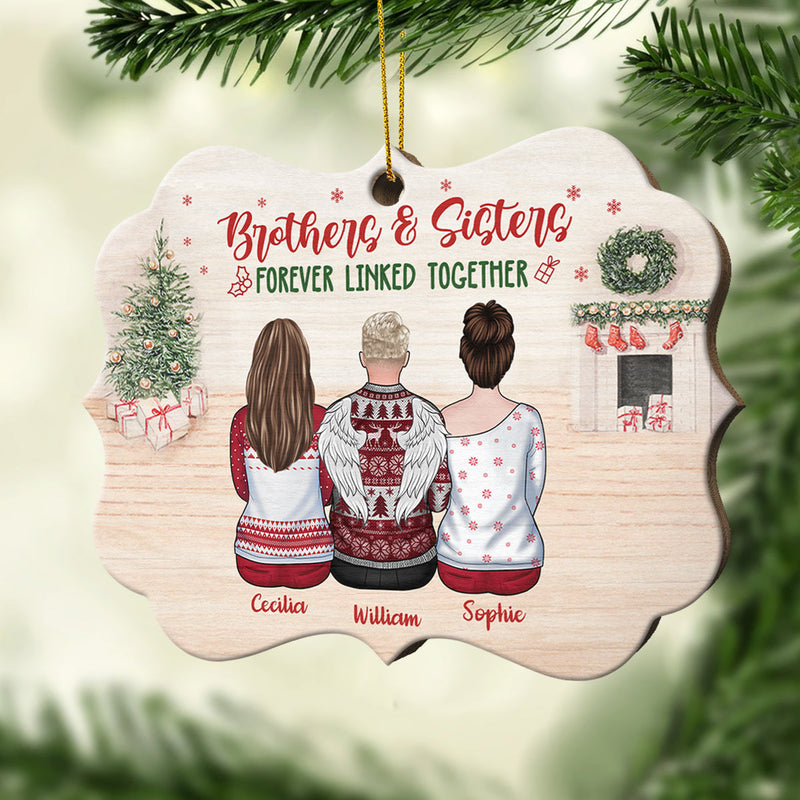 Brothers And Sisters Forever Linked Together - Personalized Custom Benelux Shaped Wood Christmas Ornament